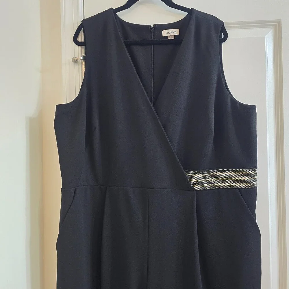 Calvin Klein Pants Jumpsuit - Black with Rhinestone Waist - Picture 3 of 12